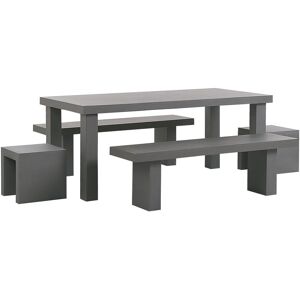 BELIANI Outdoor Concrete Dining Set Table 2 Benches 2 Stools Steel Frame Grey taranto - Grey