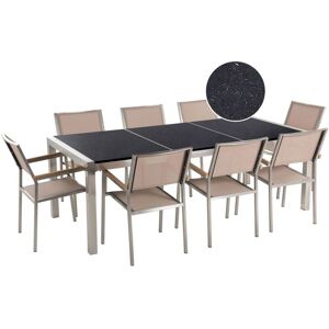 BELIANI 8 Seater Garden Dining Set Triple Black Granite Top Beige Chairs Grosseto - Black