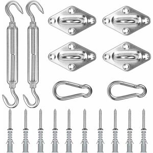 TINOR 8Pcs Shade Sail Fixing Kit Shade Sail Mounting Kit Stainless Steel Accessories Hammock Hook Spring Hooks Wire Tensioner for Shade Sail Triangle