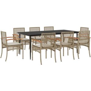 9 Piece Garden Dining Set with Cushions Beige Poly Rattan Vidaxl Beige