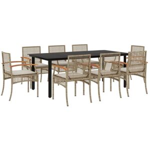 9 Piece Garden Dining Set with Cushions Beige Poly Rattan Vidaxl Beige