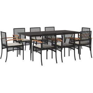 9 Piece Garden Dining Set with Cushions Black Poly Rattan Vidaxl Black