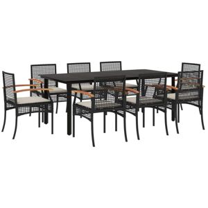 9 Piece Garden Dining Set with Cushions Black Poly Rattan Vidaxl Black