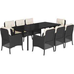 9 Piece Garden Dining Set with Cushions Black Poly Rattan Vidaxl Black