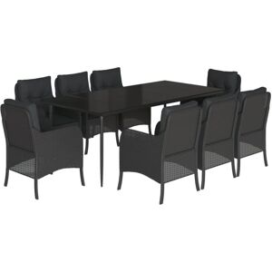 9 Piece Garden Dining Set with Cushions Black Poly Rattan Vidaxl Black