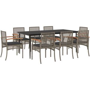 9 Piece Garden Dining Set with Cushions Grey Poly Rattan Vidaxl Grey