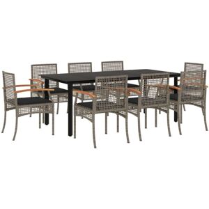 9 Piece Garden Dining Set with Cushions Grey Poly Rattan Vidaxl Grey