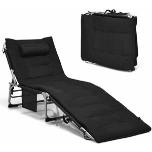 Costway - Adjustable Beach Chaise Lounger Deck Chair w/ Soft Mattress & Removable Pillow