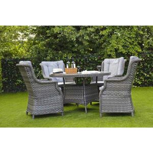 LEMON PAVILION GARDEN FURNITURE Amalfi 4-Seat Round Set - Dark Grey - Weave Rattan -Table & Chair Set - Outdoor Garden Furniture