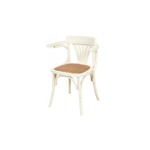 BISCOTTINI Armchair Thonet chair with armrests in solid ash wood with antique white finish and rattan seat - antique white