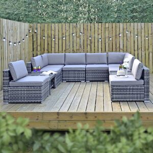 Azuma - Monaco 10 Piece Rattan Garden Furniture Set Outdoor Seating With Large Grey/Natural Sofa Chair Seat Coffee Table For Patio Decking Deck