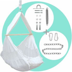 Amanka Baby Hammock with 100cm Chain - 250kg Ceiling Hook - Spring Cradle with Mattress - weiss