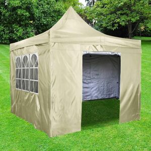 Dawsons Living - Beige Deluxe Commercial Gazebo with Zipped Removeable Sides - 3m x 3m - Waterproof pvc Coated