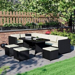 Home Discount - Belgrave Rattan Garden Furniture 9 Seater Outdoor Corner Sofa Stool Table Set, Black-No-Cover