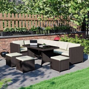 Home Discount - Belgrave Rattan Garden Furniture 9 Seater Outdoor Corner Sofa Stool Table Set, Brown-No-Cover