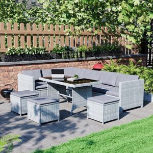 Home Discount - Belgrave Rattan Garden Furniture 9 Seater Outdoor Corner Sofa Stool Table Set, Grey-No-Cover