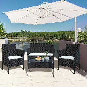 Bigzzia 4 PCS Garden Furniture set Rattan Outdoor Table Chair Sofa sets With Tempered Glass Table - Black