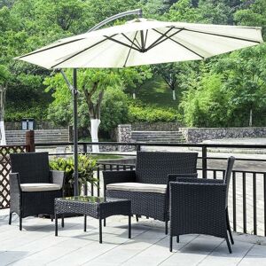 Outdoor Rattan Patio Furniture Set (4 pcs Garden Furniture set Rattan Outdoor Table Chair Sofa sets With Tempered Glass Table) - Bigzzia