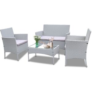 Bigzzia - 4 pcs Garden Furniture set Rattan Outdoor Table Chair Sofa sets With Tempered Glass Table - Gray