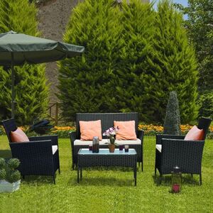 Rattan Garden Furniture Set, 4 Piece Patio Rattan furniture Sofa Sets Weaving Wicker includes 2 Armchairs,1 Double seat Sofa and 1 table - Bigzzia