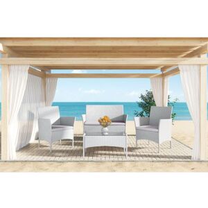 Set of 4-piece gray rattan garden furniture - Bigzzia