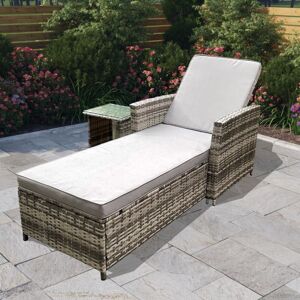 Asti Rattan Sun Lounger with Small Table - Sun lounger with Side Table - Grey - Billyoh