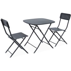 SWEEEK Folding bistro-style garden table in anthracite with 2 folding chairs in sturdy galvanised steel - Anthracite