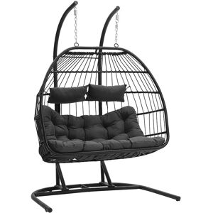 WARMIEHOMY Black Outdoor Hanging 2 Seater Egg Chair with Cushions