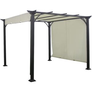 WARMIEHOMY Black Outdoor Patio Pergola with Beige Retractable Canopy