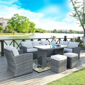 Rattan Garden Furniture Set Outdoor Sofa Set with Ottomans and Storage Box, Gray - Abrihome