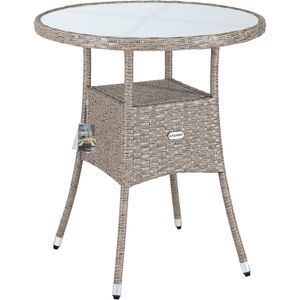 CASARIA® 60cm Round Poly Rattan Garden Bistro Table with Frosted Glass Top Beige - Grey / Beige