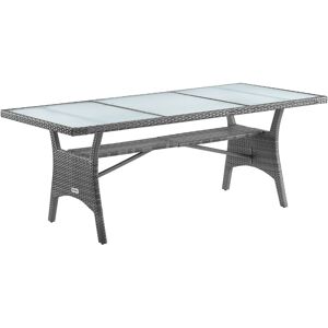 Xl Polyrattan and Glass Garden Furniture Table With Shelf 190x90x74cm Grey - Grey - Casaria