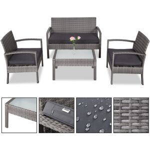 Poly Rattan Garden Lounge Set 5cm Cushions 5mm Safety Glass Table Top 7 Pieces 2 Armchairs 1 Sofa Weatherproof Furniture Grey - Casaria