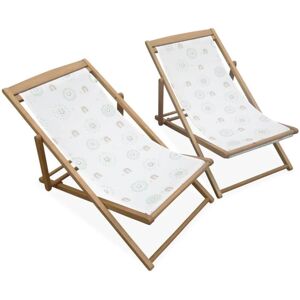 SWEEEK Set of 2 FSC eucalyptus wood chiliennes for children, white fabric with sun motif