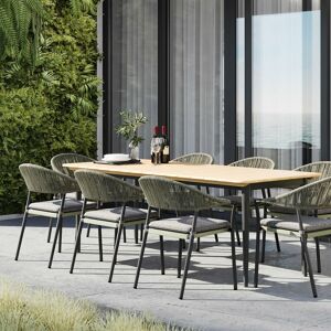 HARBOUR LIFESTYLE Cloverly 8 Seat Rectangular Dining with Teak Table in Olive Green