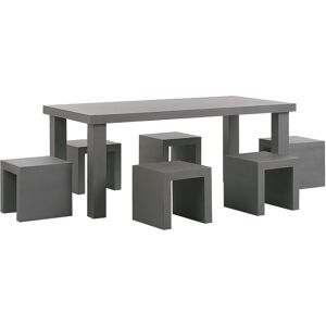 BELIANI Outdoor Concrete Dining Set Table 6 Stools Steel Frame Grey Taranto - Grey