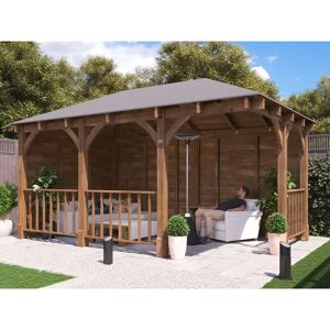 DUNSTER HOUSE LTD. Corner Gazebo Garden Shelter Canopy Wooden Roof Shingles 5m x 3m Leviathan