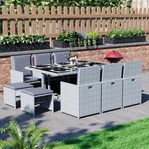 Home Discount - Cuba Rattan Garden Furniture 10 Seater Folding Dining Set Outdoor Table & Chairs, Grey-No-Cover