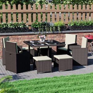 Home Discount - Cuba Rattan Garden Furniture 8 Seater Folding Dining Set Outdoor Table & Chairs, Brown-No-Cover