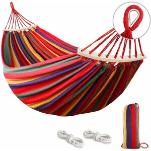 Denuotop - Camping Hammock, sturdy and durable canvas fabric with a load capacity of 250kg, two anti-roll beams and heavy-duty metal straps for