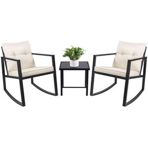 Devoko - 3 Pieces Outdoor Rocking Chair Set with Cushion Patio Garden Furniture Set Modern Bistro Set Wicker Patio Outdoor Furniture 2 Rocking Chairs