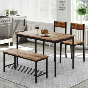 Abrihome - Dining Table, Chair and Bench Set 4 Wooden Steel Frame Industrial Style Retro Kitchen Dining Table Set