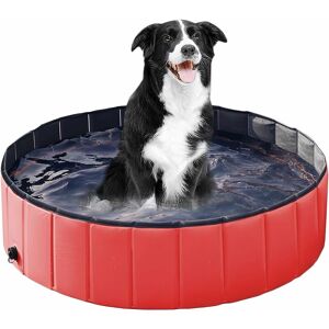 Dog Pool, Large Dog Pool, Collapsible Dog Pool, Small Dog Pool, Collapsible Pool Dog Tub, Non-Slip pvc Tub (Red and Blue) Denuotop