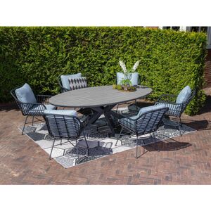 THE OUTDOOR LIVING COMPANY Evi 6 Seater Oval Dining Suite - Grey Teak Effect/Carbon Black