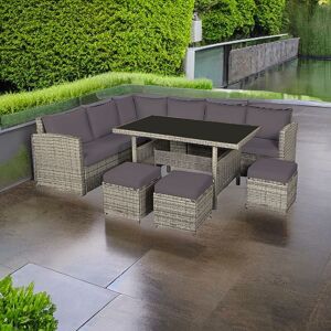 Mauritius 8 Seater Garden Rattan Furniture Corner Dining Set Table Sofa Bench Stool With Weatherproof Cover - Brown - Evre