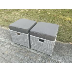 Fimous - 2 Pcs pe Rattan Fully Assembled Small Footstool Outdoor Garden Furniture Patio Furniture Light Grey Mixed