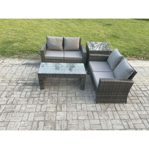 Fimous - 4 Pieces Garden Furniture Sets Poly Rattan Outdoor Patio Furniture pe Wicker Furniture Set with Loveseat and Table for Garden Backyard Dark