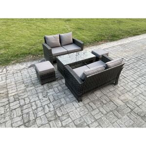 Fimous - 5 Pieces Garden Furniture Sets Poly Rattan Outdoor Patio Furniture pe Wicker Furniture Set with 2 Small Footstool Loveseat and Table for