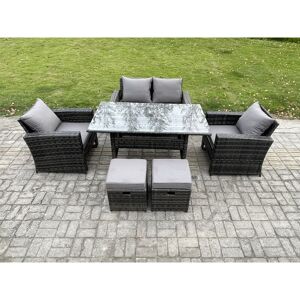 Fimous - 6 Seater pe Wicker Outdoor Garden Furniture Set Patio Furniture Rattan Rectangular Dining Table Lounge Sofa with 2 Small Footstools