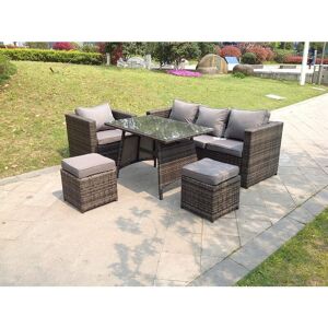 Fimous - pe Rattan Outdoor Furniture Garden Dining Set with Oblong Dining Table Armchair 2 Small Footstools Dark Grey Mixed